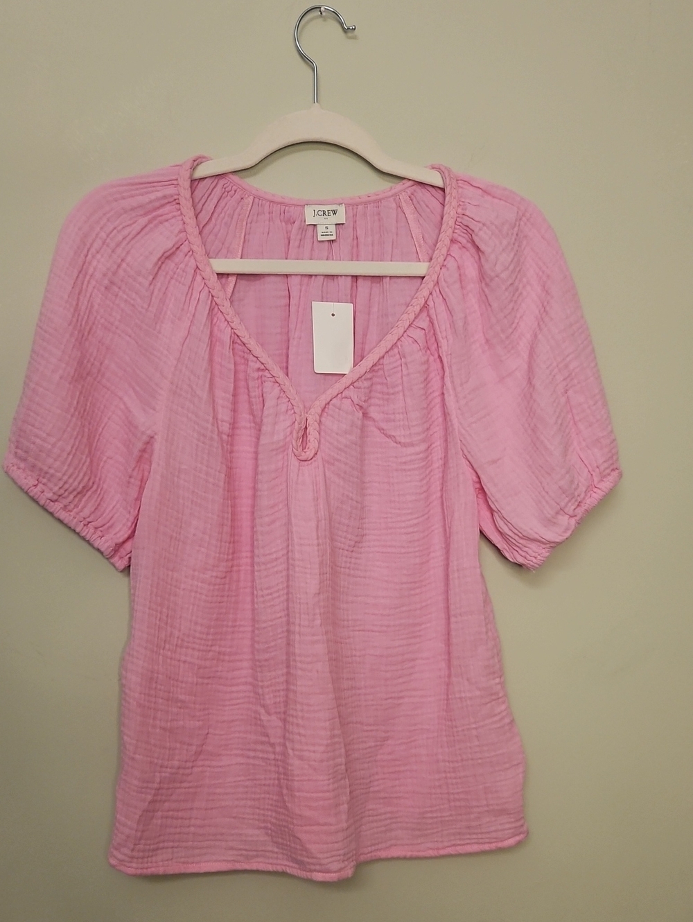 J CREW NWT 100% Gauzy Cotton Pink V Neck Size S